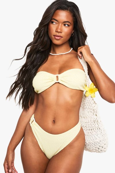 boohoo Dames Seersucker Gingham Trim Bandeau Bikini Top | Light Green | Maat: 10