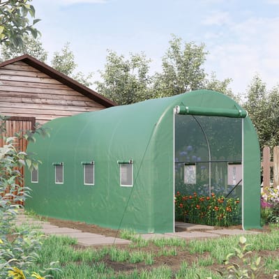 MODFU - Foliekas Met Boogdak - Oprolbare Deuropeningen En Gaasramen - Stalen Frame - Groen - 500 x 200 x 205 cm