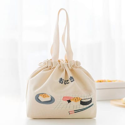Koeltas lunchbox met patroon in Japanse stijl, draagbare geïsoleerde canvas lunchtas, thermische picknick lunchtassen voor vrouwen en kinderen