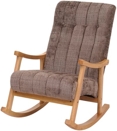 Schommelstoel MCW-K10, relaxfauteuil, hout MVG stof/textiel chenille (465g/m²) ~ bruin, frame naturel