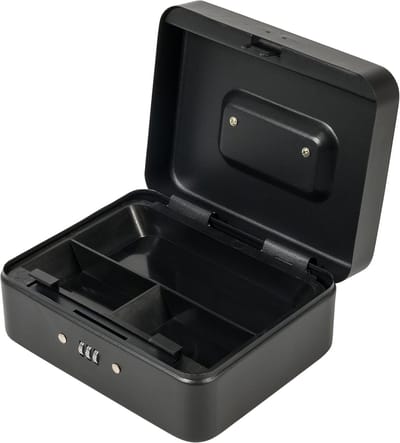 Petite Cash Box met 3-cijferig combinatieslot - zwart - compact formaat - veilige opslag Geldkistje