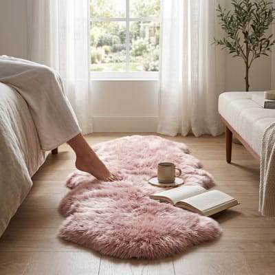 Echte schapenvacht Rosa Roze Dubbele Natuurlijke Fluffy Silky Zachte Echte Wollen Tapijt
