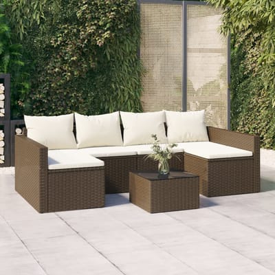vidaXL - 2-delige - Loungeset - met - kussens - poly - rattan - bruin