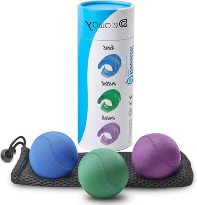 Anti-stressbalset volwassenen - handtherapie ballen - knikballen - opbergtas - handtrainer - relaxballen - stressvermindering - 6 cm - blauw - groen - paars