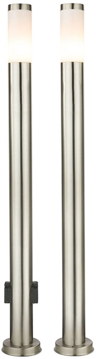 2x buiten staande lamp tuinlamp 2x fitting zilver opaal roestvrij staal H 110 cm