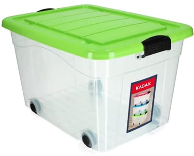 Kunststof opbergcontainer met wieltjes en deksel - 60 liter, ideale organizer voor speelgoed en seizoenskleding