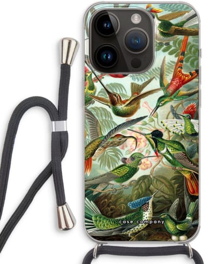 Case Company® - Hoesje met koord geschikt voor iPhone 14 Pro hoesje met Koord - Haeckel Trochilidae - Telefoonhoesje met Zwart Koord - Bescherming aan alle Kanten en Over de Schermrand