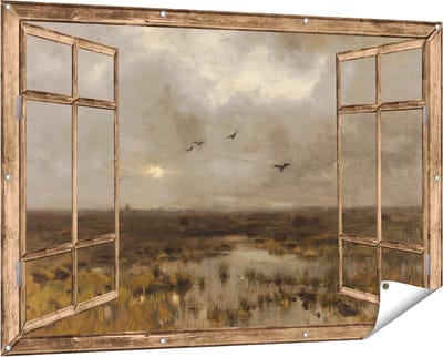 Gards Tuinposter Doorkijk Het Moeras - Anton Mauve - 150x100 cm - Tuindoek - Tuindecoratie - Wanddecoratie buiten - Tuinschilderij
