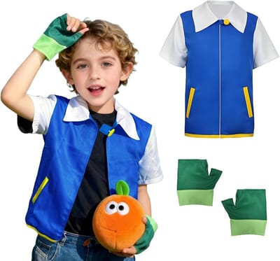 Cosplay Kostuum voor Kinderen, Blauwe Jas en Handschoenen Set, Perfect voor Halloween, Themapartijen en Toneelvoorstellingen