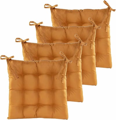 Anna's collection Stoelkussen gewatteerd - 4x - oker geel - 38 x 38 cm - binnen/buiten