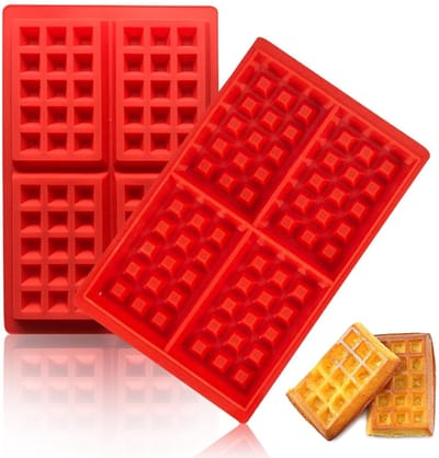 Dailygoody - Hittebestendige Siliconen Wafel Mallen - 2 Stuks - Non-Stick Bakvorm - Rood - Perfect voor Wafels en Muffins - Ideaal voor Bakliefhebbers