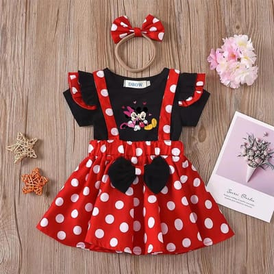 Ensemble 2 pièces Mickey Minnie Mouse Tenue Enfant Bébé Filles Été Soirée Enfants Pois Hauts Jupe Robe Cosplay avec Bandeau Nœud 80 (6-12M) black