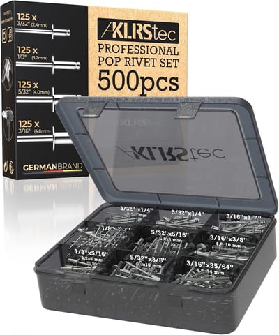 Professionele Popklinknagels Assortimentset - 500 Stuks Aluminium voor Klinknagelpistolen (Maten: 2,4 mm, 3,2 mm, 4,0 mm, 4,8 mm)
