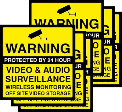 Waarschuwingsstickers Camera - CCTV Stickers - Beveiliging Woning - Waterproof Vinyl - 100x100mm - Geel Zwart