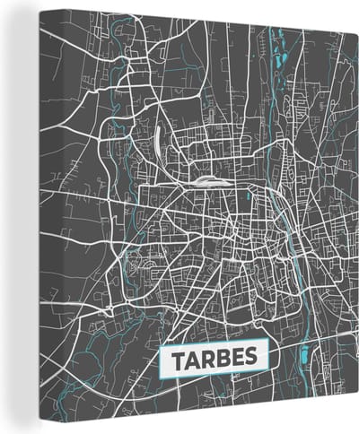 Canvas Schilderij Plattegrond - Tarbes - Frankrijk - Kaart - Stadskaart - 20x20 cm - Wanddecoratie