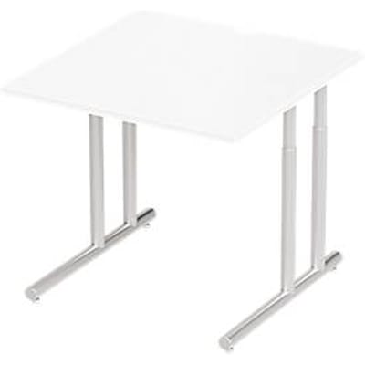 Schäfer Shop Select Desk COMBITEC, vierkant, C-poot, B 800 x D 800 x H 677-817 mm, wit/wit aluminium