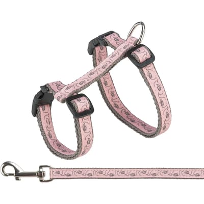 Trixie - Kattentuig Met Riem - Grijs/Roze - 27-45 cm/1 cm - 120 cm