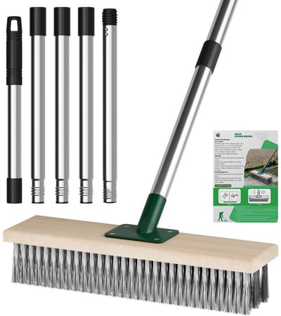 Heavy Duty Draadbezem Outdoor met 145 cm Telescopische Handgreep, Stijve Metalen Borstels Tuinborstel voor Terras, Dek, Tuin