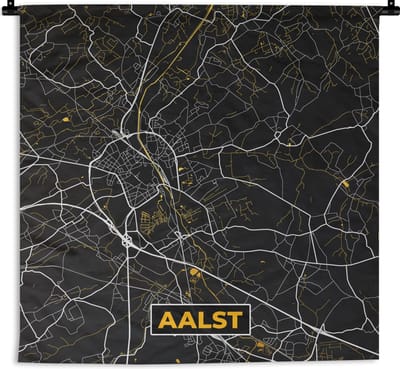 Wandkleed - Wanddoek - Aalst - Plattegrond - Kaart - Goud - Stadskaart - 180x180 cm - Wandtapijt