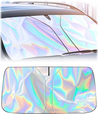 Famanu – Autovoorruit - zonwering - windshield zonnescherm - opvouwbaar - voor zomer - zelfklevend - uv-bescherming - hittebescherming - 145 x 80 cm - grote maat - geschikt voor limousine - SUV's - enz