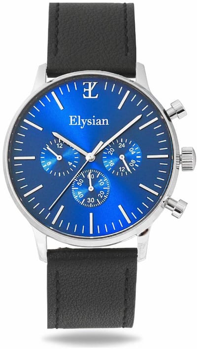 Elysian - Horloge Heren - Zilver - Vintage Leer - Waterdicht - Krasvrij Saffier - 43mm