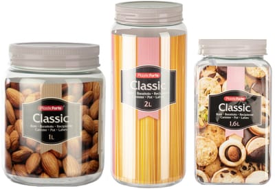 Plasticforte Voorraadpotten / weckpotten - 6x stuks - 1000 ml - 1600 ml - 2000 ml - kunststof - taupe