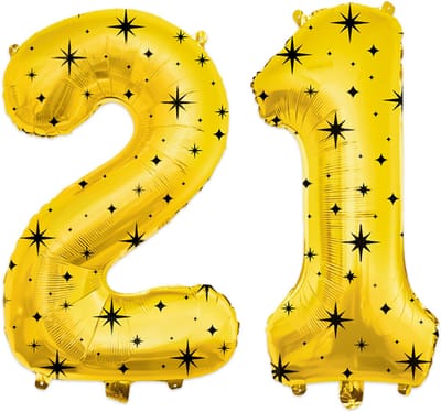 BTH - Helium Ballon - 21 - Goud-Zwart - Ballonnen - Cijfer Ballonnen - Verjaardag - Decoratie - Versiering - Folieballon