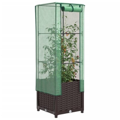 vidaXL - Plantenbak - verhoogd - met - kashoes - 40x40x139 - cm - rattanlook
