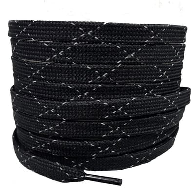 Platte schoenveters 8mm polyester Zwart/Reflectie 90cm