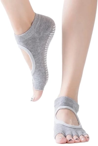 Yoga Sokken Full Open Toe | Volle Teen Yoga Sok | Met Anti Slip Onderkant | Antislip Sokken | Pilates Sokken | Maat 36-40 I Grijs