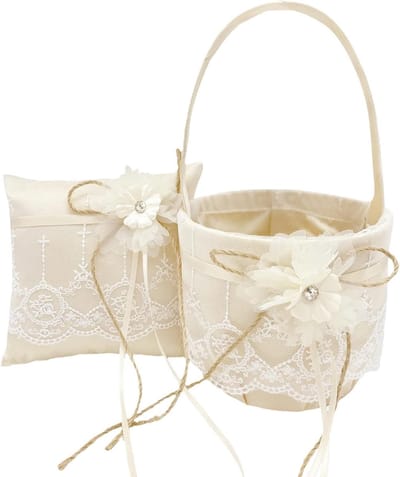 Bloemenmand Ringkussen Set - Bruiloft Accessoires - Bruiloft Decoratie - Elegante Champagne Kleur - 2 Delig - Champagne