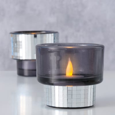Theelichthouder disco glas H7,5 cm