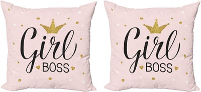 ABAKUHAUS Girls Boss Decoratieve Kussenhoes 2-pack, Modern Accent Dubbelzijdige Digitale Print, 45x45 cm, Poederroze Donkergeel