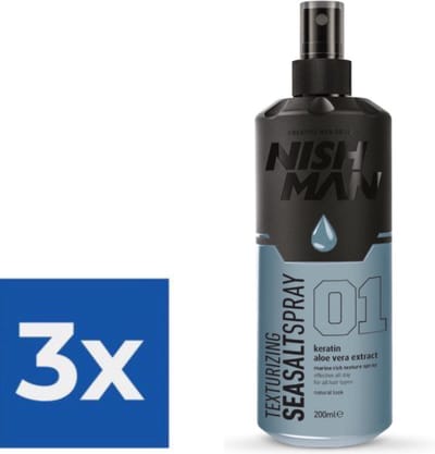 Nishman - Zeezoutspray - 01 Keratine Aloe Vera 200 ml - 3 stuks