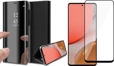 Hoesje geschikt voor Samsung Galaxy A72 - Spiegel Book Case - Zwart - Met Full Screenprotector
