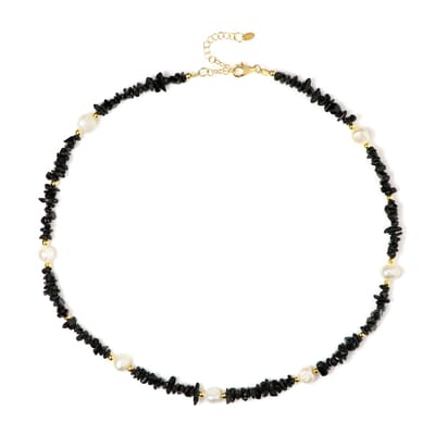 Cavill - Zilveren Halsketting met 68,46 ct Zwarte Toermalijn en Witte Zoetwaterparels - 925 Sterling Zilver - Elegant verstelbaar