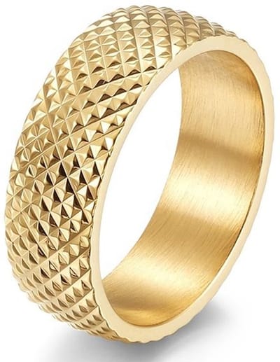 Heren Ring Goud Kleurig - Gekarteld - Staal - Luxe Ringen - Papa Cadeau Voor Mannen - Vaderdag