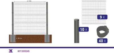 KIT 75 draadpaneel + palen en klemmen, lengte 18m, hoogte 203cm, kleur grijs RAL 7016