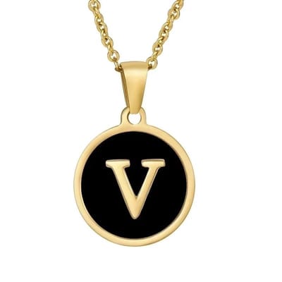 Aramat Jewels | Halskettingen | Stalen letter Ketting in goudkleur met zwart | V | |1,5mm | Staal | Volwassenen | Verkleurd niet