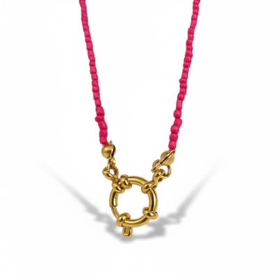 Aramat Jewels | Bedelketting | Fel Roze Rocailles Bedelketting | Goudkleur | |2mm | Staal | Volwassenen | Verkleurd niet