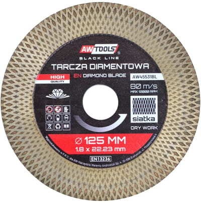 Awtools Black Line Serie - Diamant Doorslijpschijf - 125mm x 22,2mm - Turbo