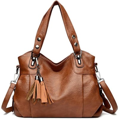 Mode Pendeltas voor Dames Nieuwe Casual Schoudertas Eenvoudige en Sfeervolle Zachtleren Crossbody Tas Kwastjes Tote brown