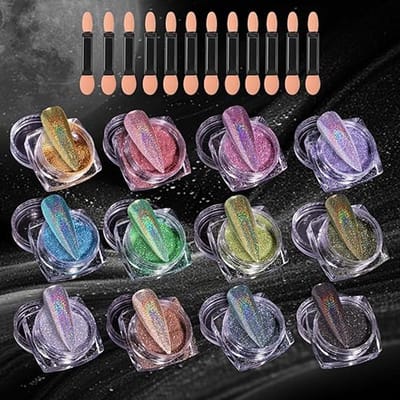 12 Box Nagelpoeder, Chrome Nail Powder Set voor Nagels Holografische Glitter, Nail Art DIY Salon, Chroom Pigmenten voor Nagelkunst, voor Nail Art Decoratie