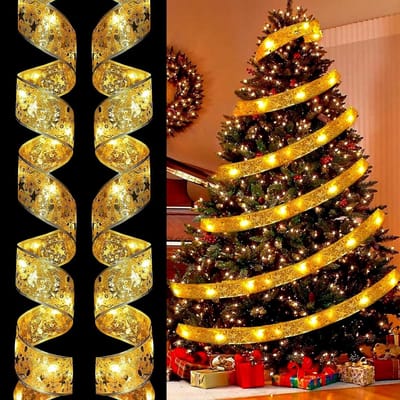 Kerstlint Versiering 5 m Shiny Lint voor Kerstboom Decoratie Binnen en Buiten, Feest en Bruiloft Decoratie in Goud