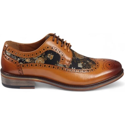 Justin Reess Heren Bruine Leren Bloemenprint Brogue Dress Schoenen - Ross