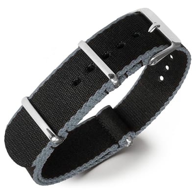 Seatbelt NATO Horlogeband Deluxe Nylon Strap Zwart Grijs 18mm