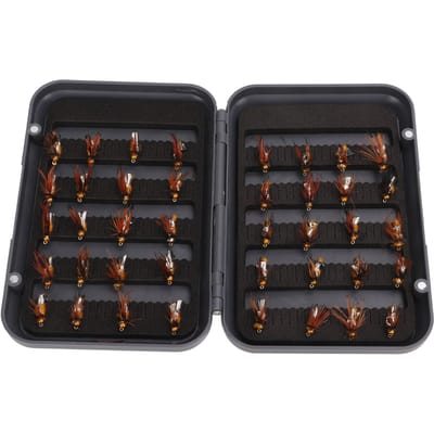 Kit de 40 mouches pour la pêche à la mouche avec boîte étanche Couleurs voyantes Tricoté à la main Leurre de pêche à la mouche en acier inoxydable pour black