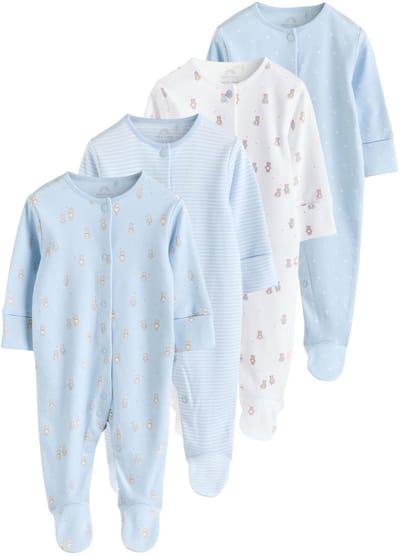 Next - Jongens - Set van 4 babypyjama's met berenprint - Blauw