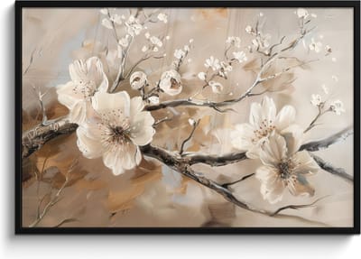 Poster in lijst - Fotolijst 120x80 cm - Posters - Bloemen - Natuur - Wit - Bloesem - Abstract - Posterlijst zwart - Decoratie - Wanddecoratie woonkamer - Muurdecoratie slaapkamer