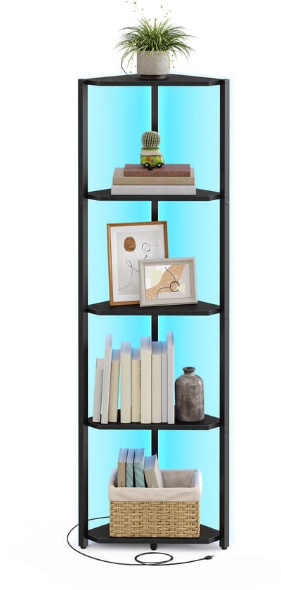 VASAGLE - Wandplank - Hoekkast - 5 Niveaus - LED - Stalen Frame - Woonkamer Slaapkamer Kantoor